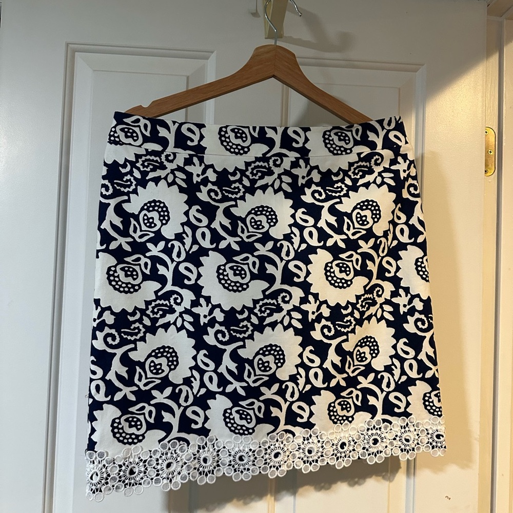 Talbots Navy and White Floral Mini Skirt